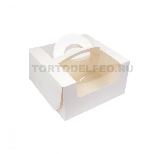 Коробка для пирожных 14*14*8см с окном и ручками