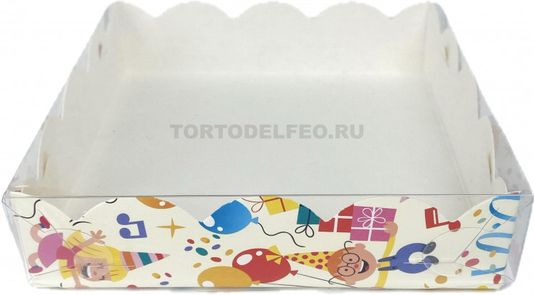 Коробочка 12*12*3см детский праздник с прозр крышкой
