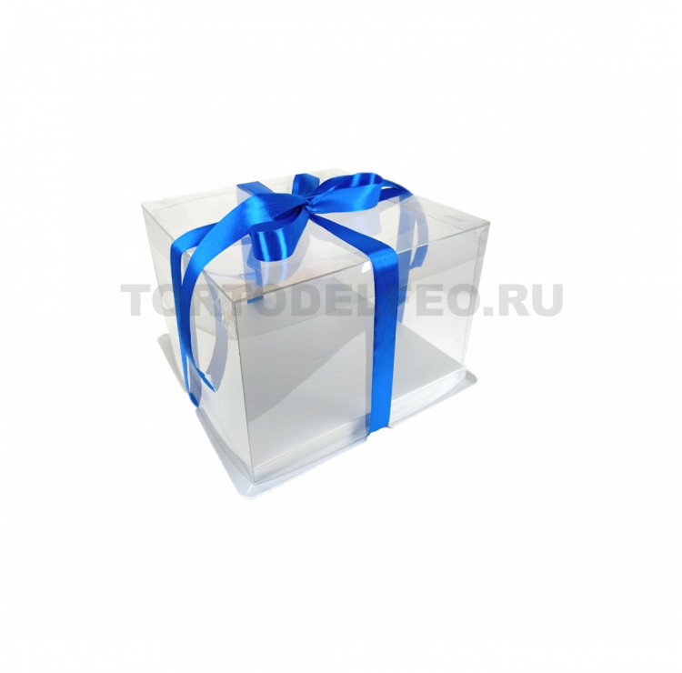 Коробка прозрачная подарочная для тортов серебро 25,5*25,5*18см