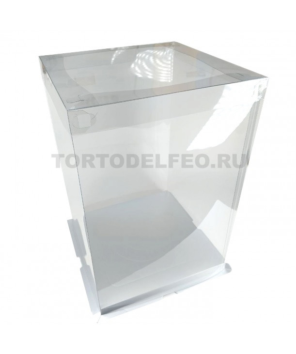 Коробка прозрачная подарочная для тортов серебро 26*26*38см