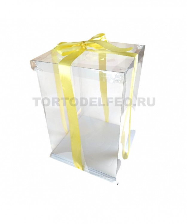 Коробка прозрачная подарочная для тортов золотая 30*30*45см